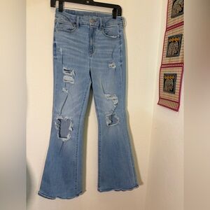 American Eagle Outfitters Light Blue Distressed Flare Jeans - Women 4R